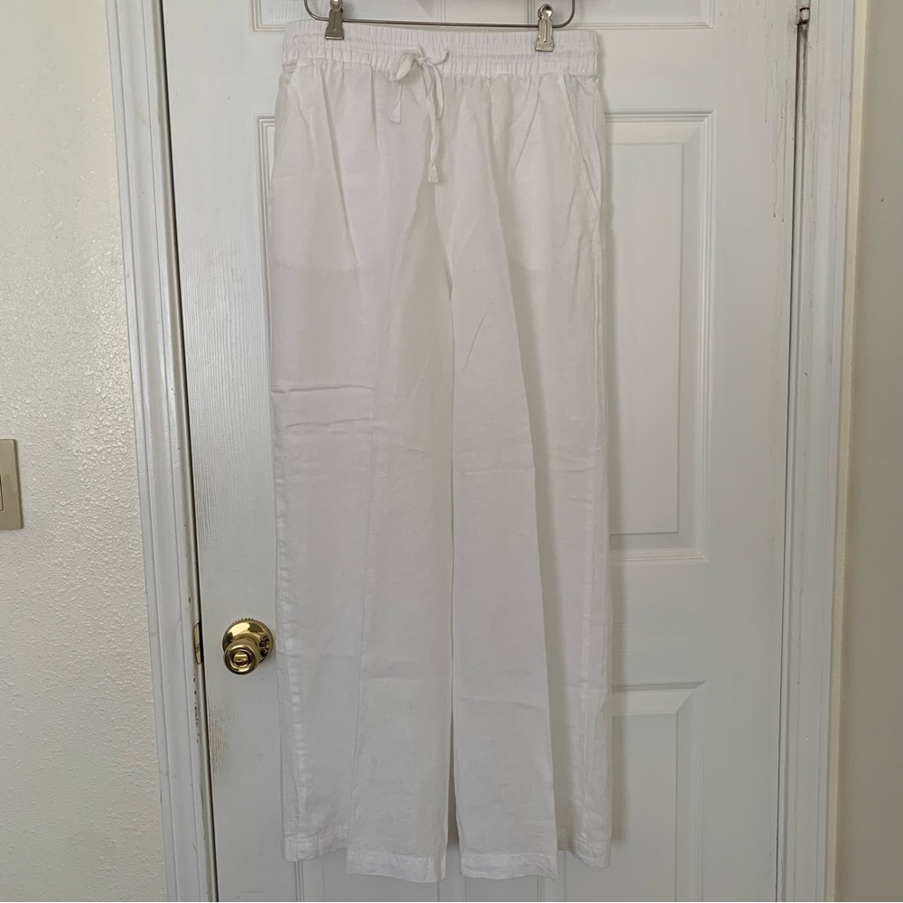 Splendid White Linen Pants Wide Leg L